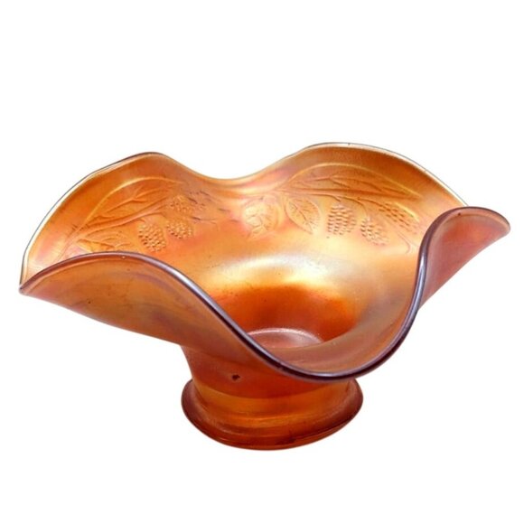 Antique Fenton Blackberry Spray Marigold Carnival Glass Ruffled Footed Bowl 1216 - Picture 1 of 7